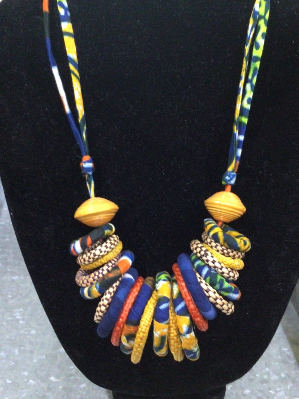 Beautiful African Ankara fabric ring necklace. Very colorful
